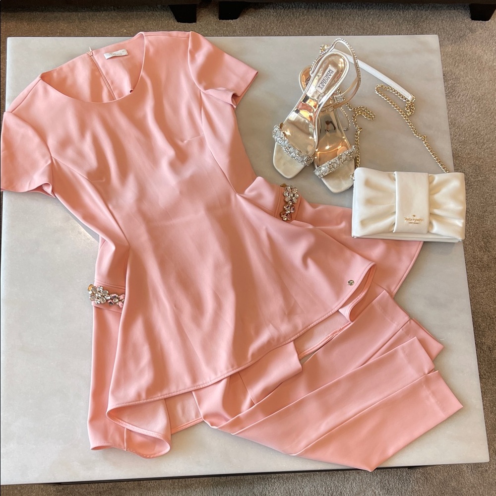 Elegant Pink Dress with Accessories